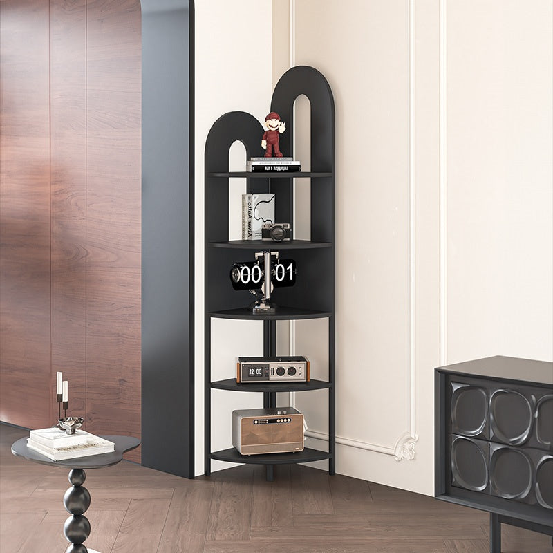 コーナーラック スチール製 フロア収納ラック 多段収納 コーナー対応 省スペース 立て置き 置物棚 書棚 リビング 玄関 ブラック ホワイト