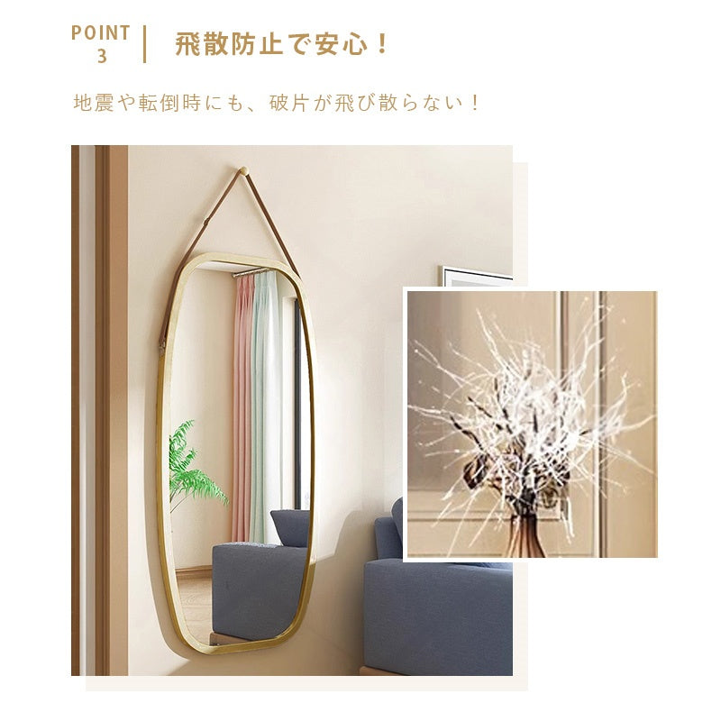 完成品・鏡・ミラー・壁掛け・丸・ウォールミラー・軽量・おしゃれ・壁掛けミラー・洗面鏡・姿見・43cm・74cm・玄関・洗面台・トイレ・丸鏡・飛散防止・シンプル・丸型・丸形・かわいい・ナチュラル・木目調・韓国