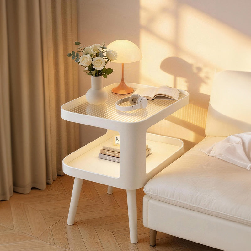 スチール製 ナイトテーブル 幅50cm ガラス天板 ベッドサイドテーブル 小型 サイドテーブル 置きラック 白 ホワイト White 黒 ブラック Black 省スペース 寝室用 高級感 かわいい