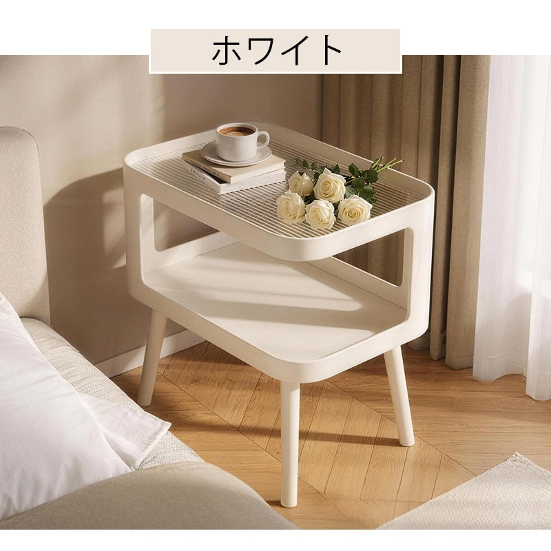 スチール製 ナイトテーブル 幅50cm ガラス天板 ベッドサイドテーブル 小型 サイドテーブル 置きラック 白 ホワイト White 黒 ブラック Black 省スペース 寝室用 高級感 かわいい
