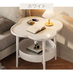 サイドテーブル クローバー型 丸型 2段収納 幅47cm コンパクト 軽量 プラスチック天板 スチール脚 ブラック ホワイト ソファ横 ベッド横 ナイトテーブル 省スペース 北欧風