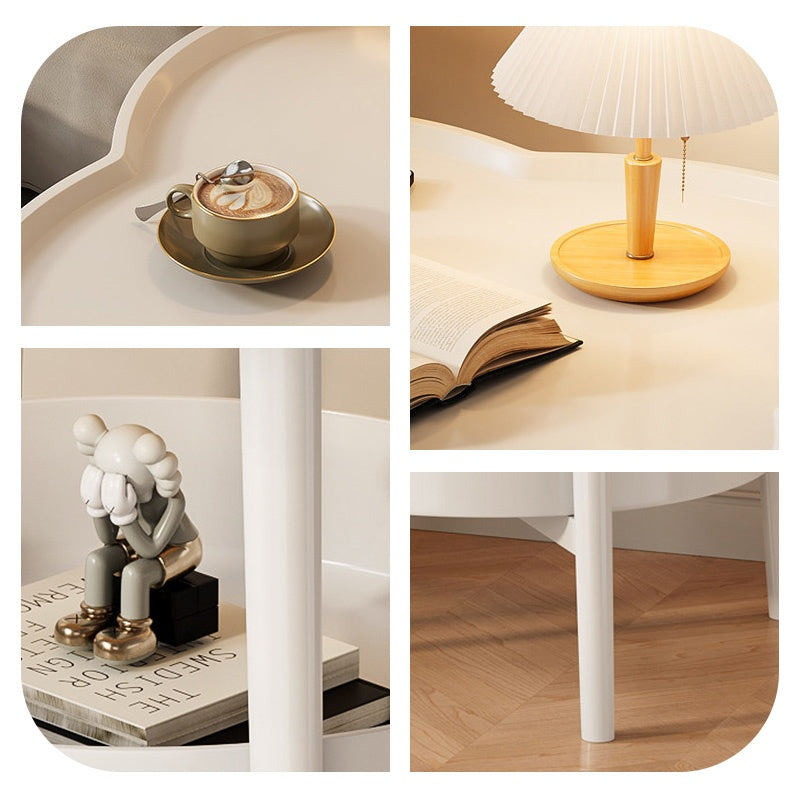 サイドテーブル クローバー型 丸型 2段収納 幅47cm コンパクト 軽量 プラスチック天板 スチール脚 ブラック ホワイト ソファ横 ベッド横 ナイトテーブル 省スペース 北欧風