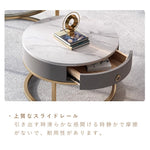 Casaconer | テーブル・ローテーブル・ネストテーブル・センターテーブル・丸・2個セット・セラミックテーブル・入れ子式・幅60cm・幅45cm・グレー・リビングテーブル・コーヒーテーブル・サイドテーブル・座卓・収納付・引出付・大理石調・丸・円形・鏡面