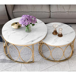 Casaconer | テーブル・ローテーブル・ネストテーブル・センターテーブル・2個セット・セラミックテーブル・入れ子式・幅70cm・幅50cm・ホワイト・リビングテーブル・コーヒーテーブル・サイドテーブル・座卓・収納付・引出付・大理石調・丸・円形・鏡面