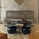 Casaconer | センターテーブル・花型デザイン・幅85cm・ローテーブル・ロースタイル・丸脚・モダン・リビング・おしゃれ・艶消し・2色選択