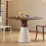 Casaconer | 無垢材ダイニングテーブル・天然石調ベース・丸食卓・高さ75cm・2人/4人/6人掛け・おしゃれ