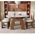 Casaconer | ダイニングテーブル・セラミック天板・天然木・伸長式・丸型変形・幅80cm/120cm・4人掛け/6人掛け・ウォルナットカラー・高級感・北欧風・おしゃれ・食卓テーブル