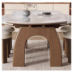 Casaconer | ダイニングテーブル・セラミック天板・天然木・伸長式・丸型変形・幅80cm/120cm・4人掛け/6人掛け・ウォルナットカラー・高級感・北欧風・おしゃれ・食卓テーブル