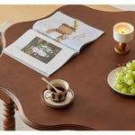 Casaconer | ダイニングテーブル・丸型・天然木製・直径100cm・高さ73cm・2人掛け/4人掛け・アンティーク調・波型天板・クラシックデザイン・ブラック/胡桃色