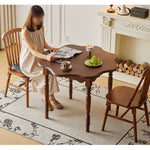 Casaconer | ダイニングテーブル・丸型・天然木製・直径100cm・高さ73cm・2人掛け/4人掛け・アンティーク調・波型天板・クラシックデザイン・ブラック/胡桃色