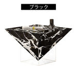 センターテーブル 幅50cm イタリアンモダン セラミック風 大理石調デザイン アクリル台座 造形美ローテーブル インテリア ブラック／ホワイト おしゃれ 高級感