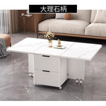 Casaconer | バタフライテーブル・折りたたみ・ダイニングテーブル・幅100cm/120cm・収納付き・キャスター付き・引き出し付き・作業台・昇降なし・折り畳みテーブル・多機能テーブル・キッチンワゴン・ワークデスク・ベージュ（大理石柄）/ホワイト