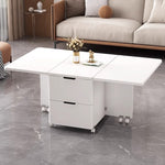 Casaconer | バタフライテーブル・折りたたみ・ダイニングテーブル・幅100cm/120cm・収納付き・キャスター付き・引き出し付き・作業台・昇降なし・折り畳みテーブル・多機能テーブル・キッチンワゴン・ワークデスク・ベージュ（大理石柄）/ホワイト