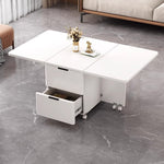 Casaconer | バタフライテーブル・折りたたみ・ダイニングテーブル・幅100cm/120cm・収納付き・キャスター付き・引き出し付き・作業台・昇降なし・折り畳みテーブル・多機能テーブル・キッチンワゴン・ワークデスク・ベージュ（大理石柄）/ホワイト