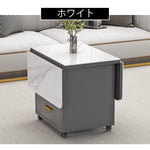 Casaconer | バタフライテーブル・折りたたみ・ダイニングテーブル・幅100cm/120cm・収納付き・キャスター付き・引き出し付き・作業台・昇降なし・折り畳みテーブル・多機能テーブル・キッチンワゴン・ワークデスク・ベージュ（大理石柄）/ホワイト