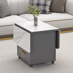 Casaconer | バタフライテーブル・折りたたみ・ダイニングテーブル・幅100cm/120cm・収納付き・キャスター付き・引き出し付き・作業台・昇降なし・折り畳みテーブル・多機能テーブル・キッチンワゴン・ワークデスク・ベージュ（大理石柄）/ホワイト