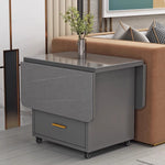 Casaconer | バタフライテーブル・折りたたみ・ダイニングテーブル・幅100cm/120cm・収納付き・キャスター付き・引き出し付き・作業台・昇降なし・折り畳みテーブル・多機能テーブル・キッチンワゴン・ワークデスク・ベージュ（大理石柄）/ホワイト