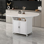 Casaconer | バタフライテーブル・折りたたみ・ダイニングテーブル・収納付き・キャスター付き・引き出し付き・作業台・昇降なし・折り畳みテーブル・多機能テーブル・キッチンワゴン・ワークデスク・ベージュ（大理石柄）/ホワイト