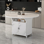 Casaconer | バタフライテーブル・折りたたみ・ダイニングテーブル・収納付き・キャスター付き・引き出し付き・作業台・昇降なし・折り畳みテーブル・多機能テーブル・キッチンワゴン・ワークデスク・ベージュ（大理石柄）/ホワイト