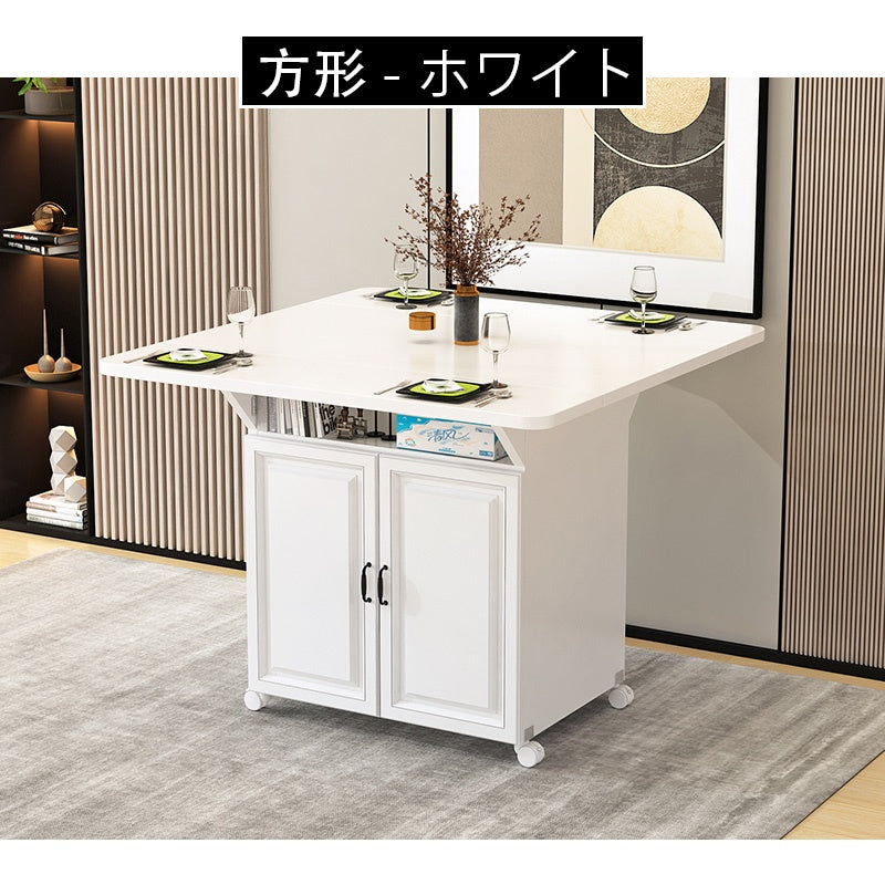 Casaconer | バタフライテーブル・折りたたみ・ダイニングテーブル・収納付き・キャスター付き・引き出し付き・作業台・昇降なし・折り畳みテーブル・多機能テーブル・キッチンワゴン・ワークデスク・ベージュ（大理石柄）/ホワイト