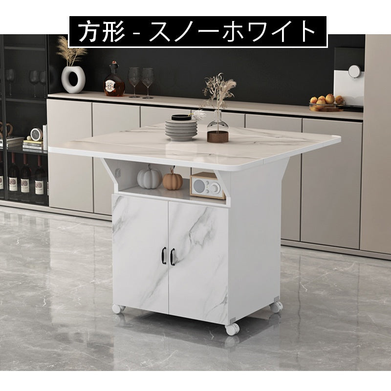 Casaconer | バタフライテーブル・折りたたみ・ダイニングテーブル・収納付き・キャスター付き・引き出し付き・作業台・昇降なし・折り畳みテーブル・多機能テーブル・キッチンワゴン・ワークデスク・ベージュ（大理石柄）/ホワイト
