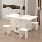 Casaconer | ダイニングテーブル・折りたたみ式・幅120cm/140cm・4人/6人掛け・コンパクト収納・キャスター付き・大理石調・ホワイト・設計・キッチンカウンター兼用