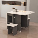 Casaconer | ダイニングテーブル・折りたたみ式・幅120cm/140cm・4人/6人掛け・コンパクト収納・キャスター付き・大理石調・ホワイト・設計・キッチンカウンター兼用