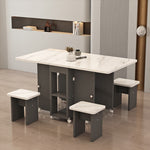 Casaconer | ダイニングテーブル・折りたたみ式・幅120cm/140cm・4人/6人掛け・コンパクト収納・キャスター付き・大理石調・ホワイト・設計・キッチンカウンター兼用