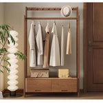 Casaconer | ハンガーラック・幅105cm・おしゃれ・木製・パイプハンガー・木製ハンガーラック・洋服掛け・コートハンガー・ハンガーパイプ・衣類収納・玄関収納・子供・大人・家庭用・北欧・・コンパクト・シンプル・棚付き・ブラウン・人気・新生活