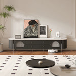 Casaconer | テレビ台・テレビボード・幅220cm・ローボード・引き出し収納・ガラス扉・丸角デザイン・スチール脚・モダンデザイン・選べる2色